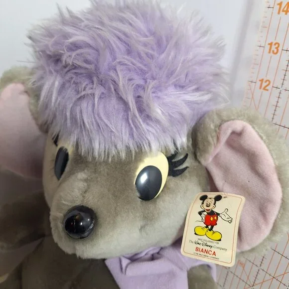 Disney Bianca Plush Mouse Purple Bow 16" Vintage 80s Made in Korea - Picture 5 of 16